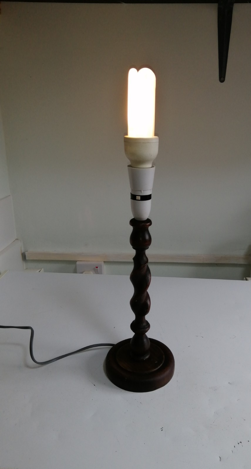 Vintage twisted wooden table lamp. 