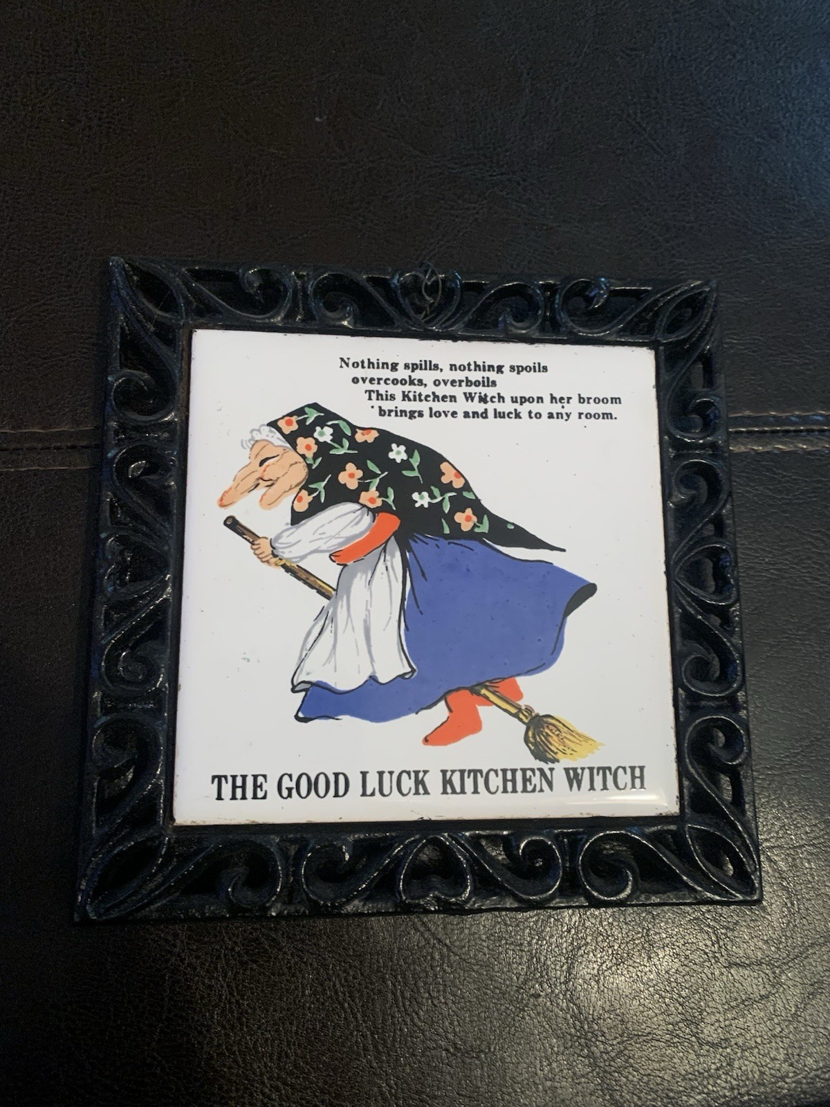 Vintage 1980 Good Luck Kitchen Witch Cast Iron Trivet 6” ~ HALLOWEEN DECOR ~ Vintage 1980 Good Luck Kitchen Witch Cast Iron Trivet 6” ~ HALLOWEEN DECOR ~