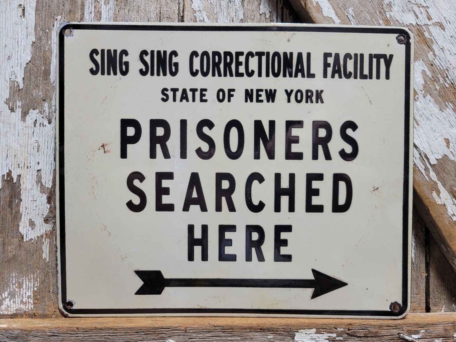 VINTAGE PRISON PORCELAIN SIGN OLD SING SING CORRECTIONAL FACILITY NEW YORK JAIL