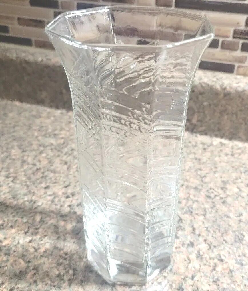 Vintage Crystal Clear Glass Bud Vase Square Column Flower