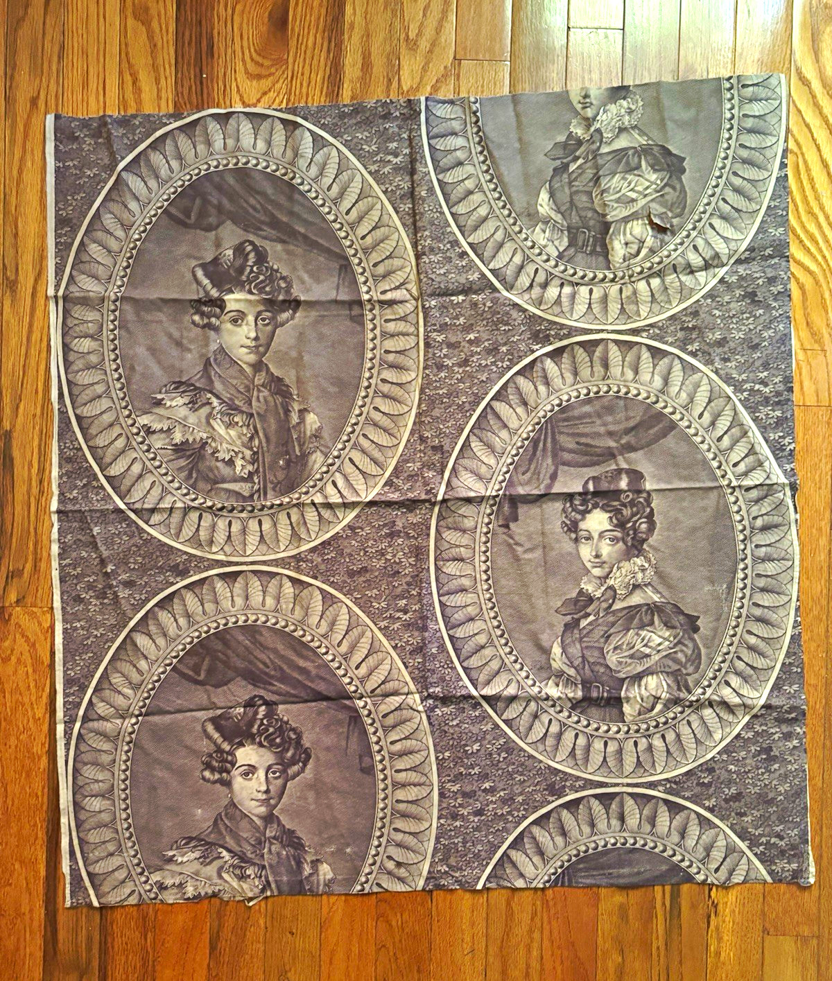 French Mid 19th century figurative cameo tools printed cotton RARE French Mid 19th century figurative cameo tools printed cotton RARE