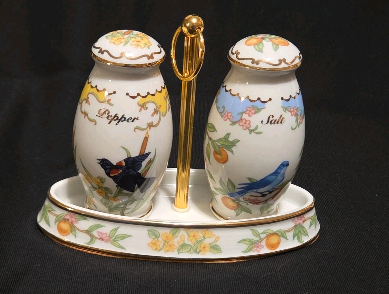 Rare Lenox Birds Blossoms Salt Pepper and Caddy 1994 Rare Lenox Birds Blossoms Salt Pepper and Caddy 1994