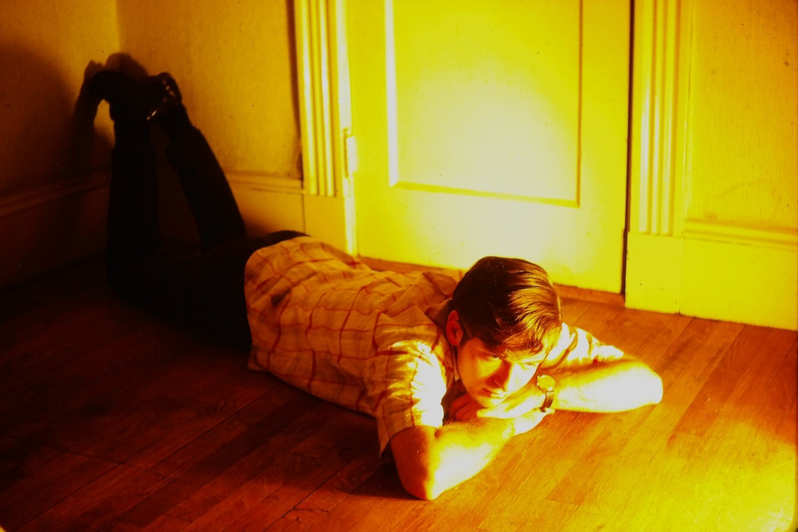 c1970\'s Kodachrome 35mm Slide, Man Relaxing, Indoor Portrait, Warm Light Wooden c1970\'s Kodachrome 35mm Slide, Man Relaxing, Indoor Portrait, Warm Light Wooden