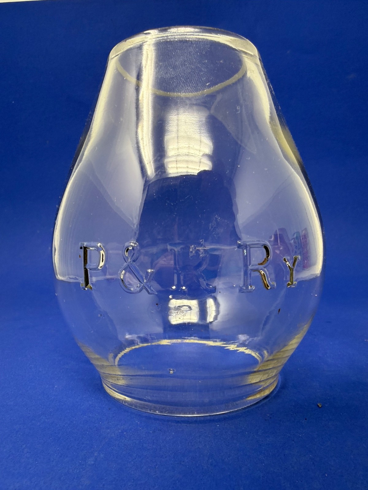 P&RRy clear embossed tall  railroad lantern globe  Philadelphia & Reading Ry
