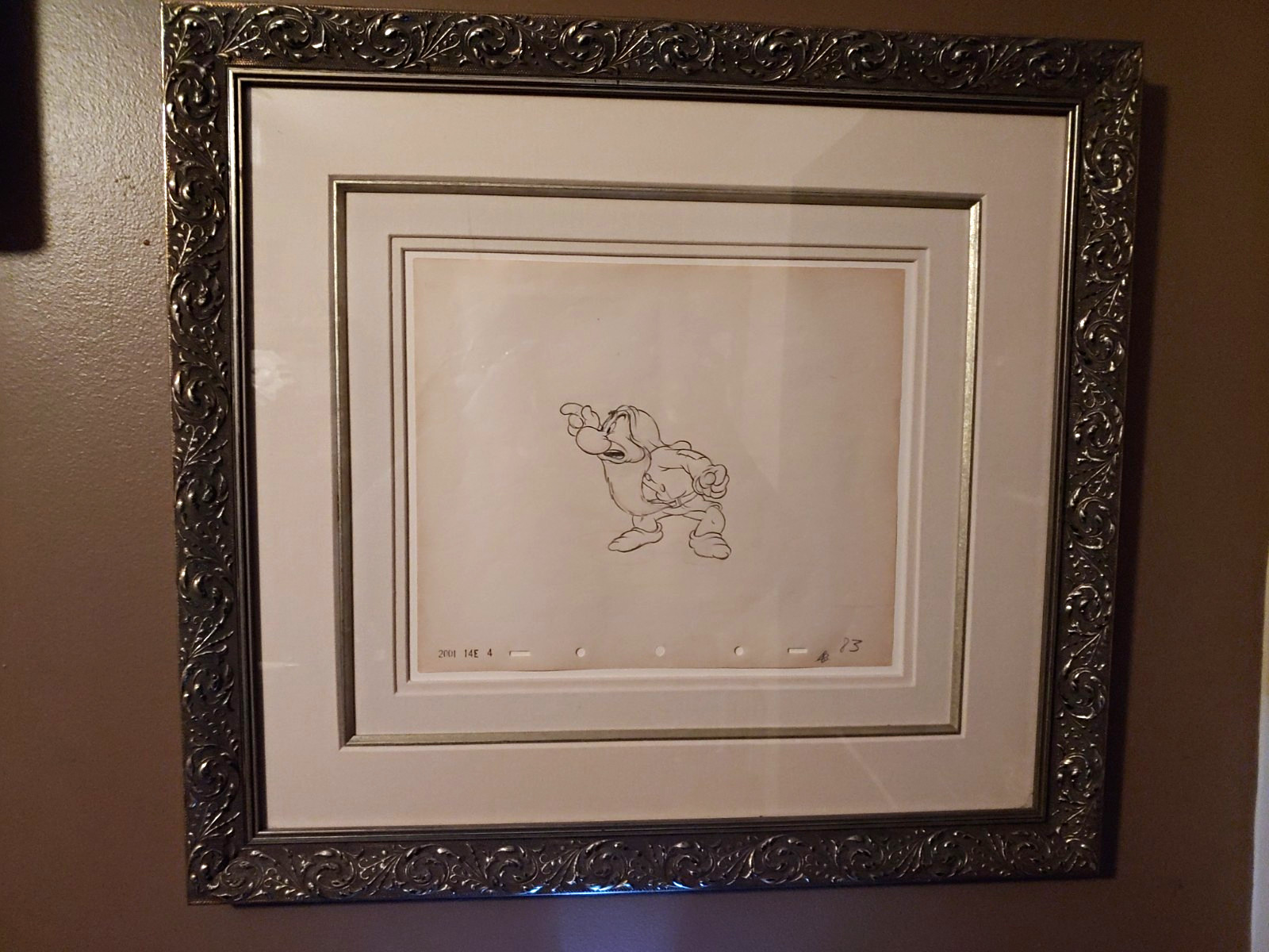 Great American Ink Disney Snow White Grumpy Production Drawing Framed Matted COA Great American Ink Disney Snow White Grumpy Production Drawing Framed Matted COA