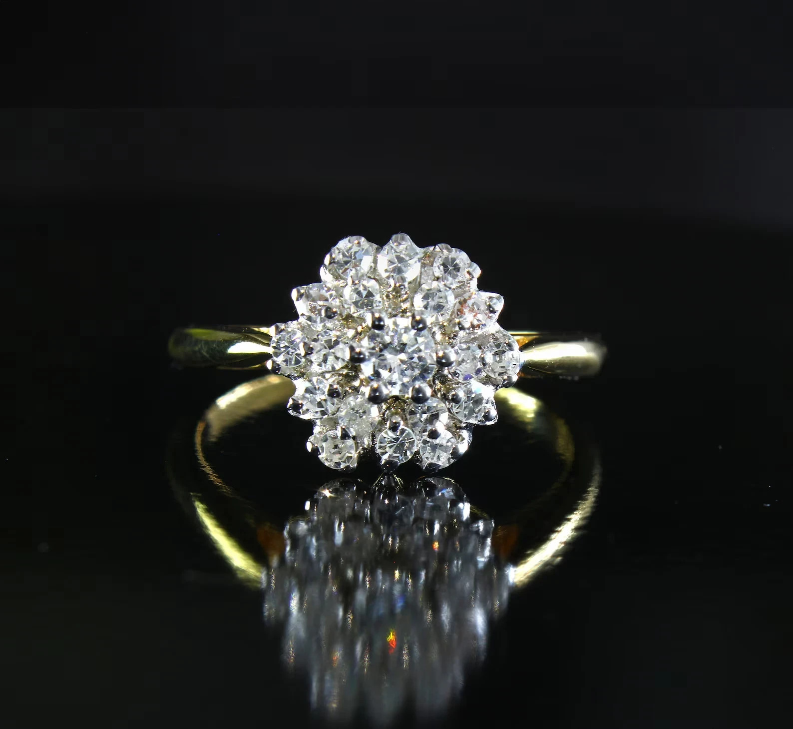 Estate Brilliant-Cut Diamond Cluster Ring In 14K Yellow Gold Plated For Women\'s