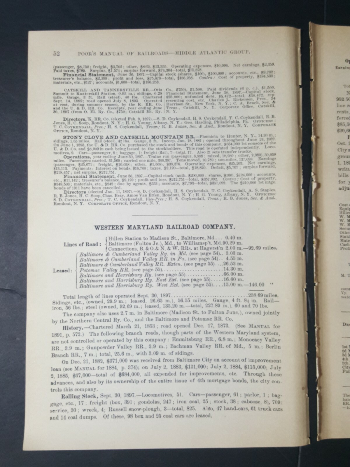 Original 1898 train report WESTERN MARYLAND RAILROAD Williamsport Hillen Station