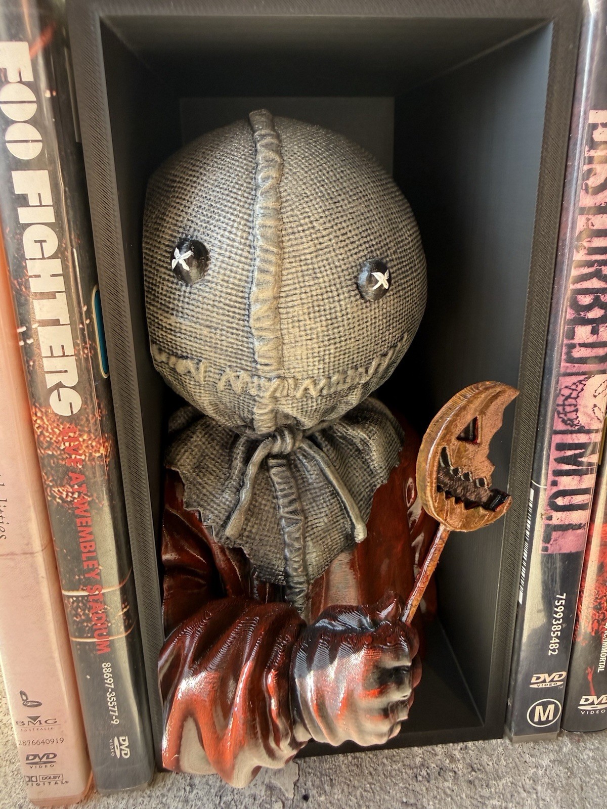 Horror Themed “Sam” Trick R Treat Inspired Handmade Book Nook/bookend Horror Themed “Sam” Trick R Treat Inspired Handmade Book Nook/bookend