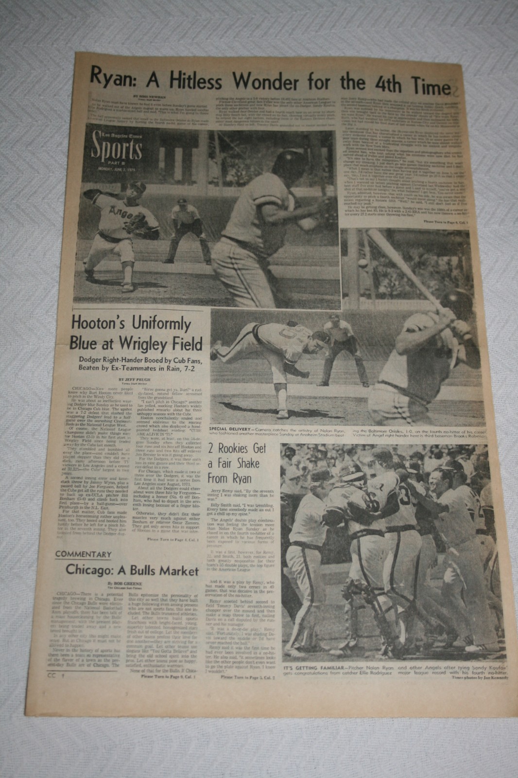 1975 Los Angeles Times * Nolan Ryan Hurls 4th No-Hitter * Ties Sandy Koufax 1975 Los Angeles Times * Nolan Ryan Hurls 4th No-Hitter * Ties Sandy Koufax