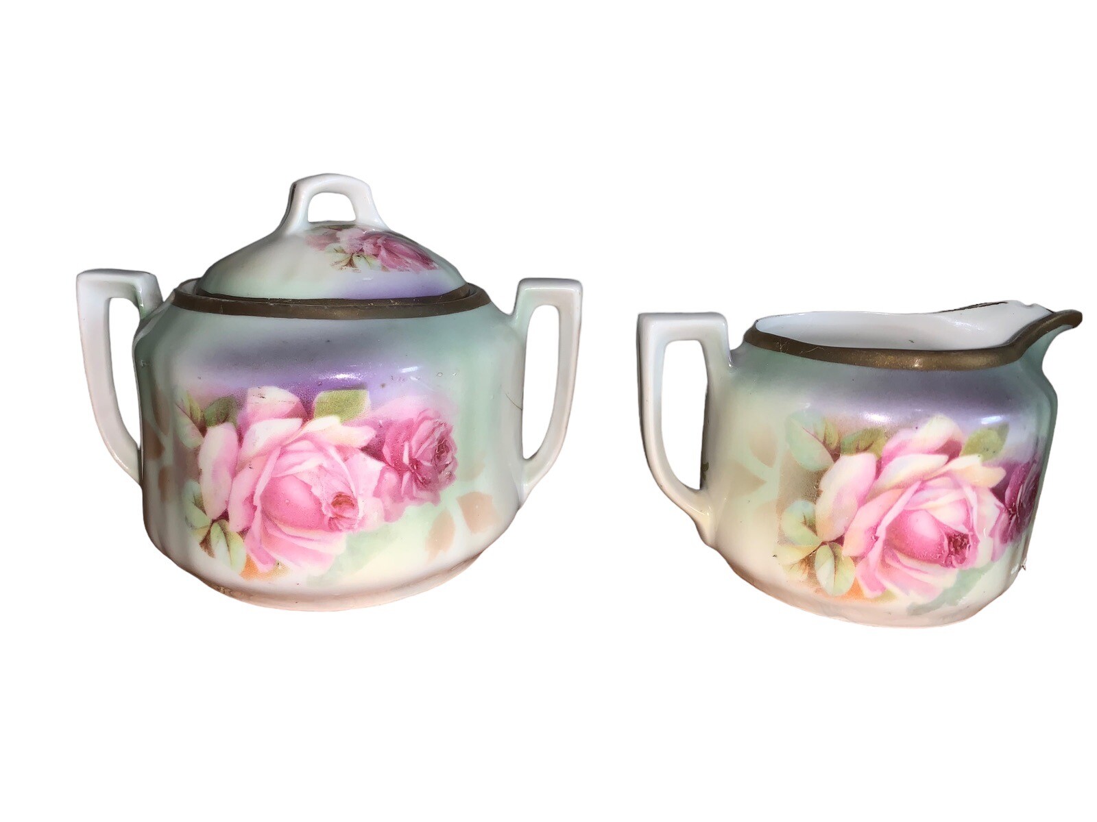 Hand Painted Sugar Bowl, Creamer Prov Sxe ES Germany Antique Saxe china READ Hand Painted Sugar Bowl, Creamer Prov Sxe ES Germany Antique Saxe china READ