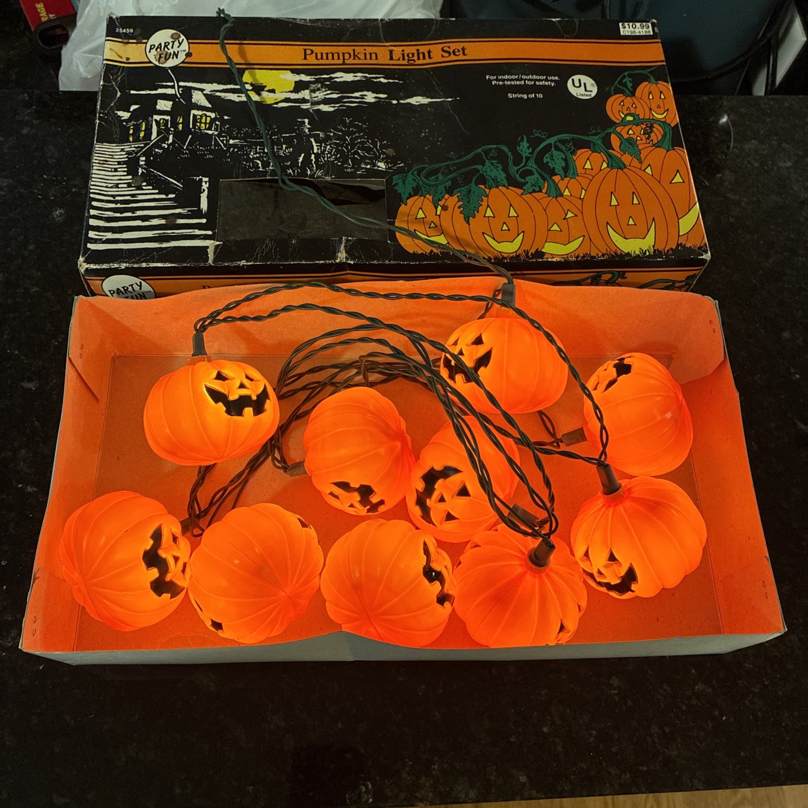 Vintage 1992 Party Fun Pumpkin Light Set 10 Jack O Lantern Halloween Lights NOS Vintage 1992 Party Fun Pumpkin Light Set 10 Jack O Lantern Halloween Lights NOS