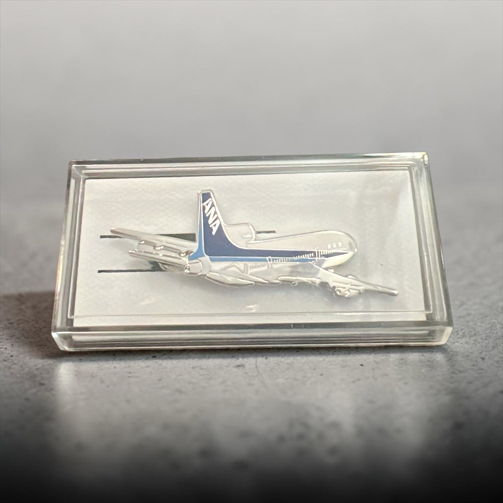Vintage ANA All Nippon Airways Boeing 747 Airplane Tie Clip Japan Boxed