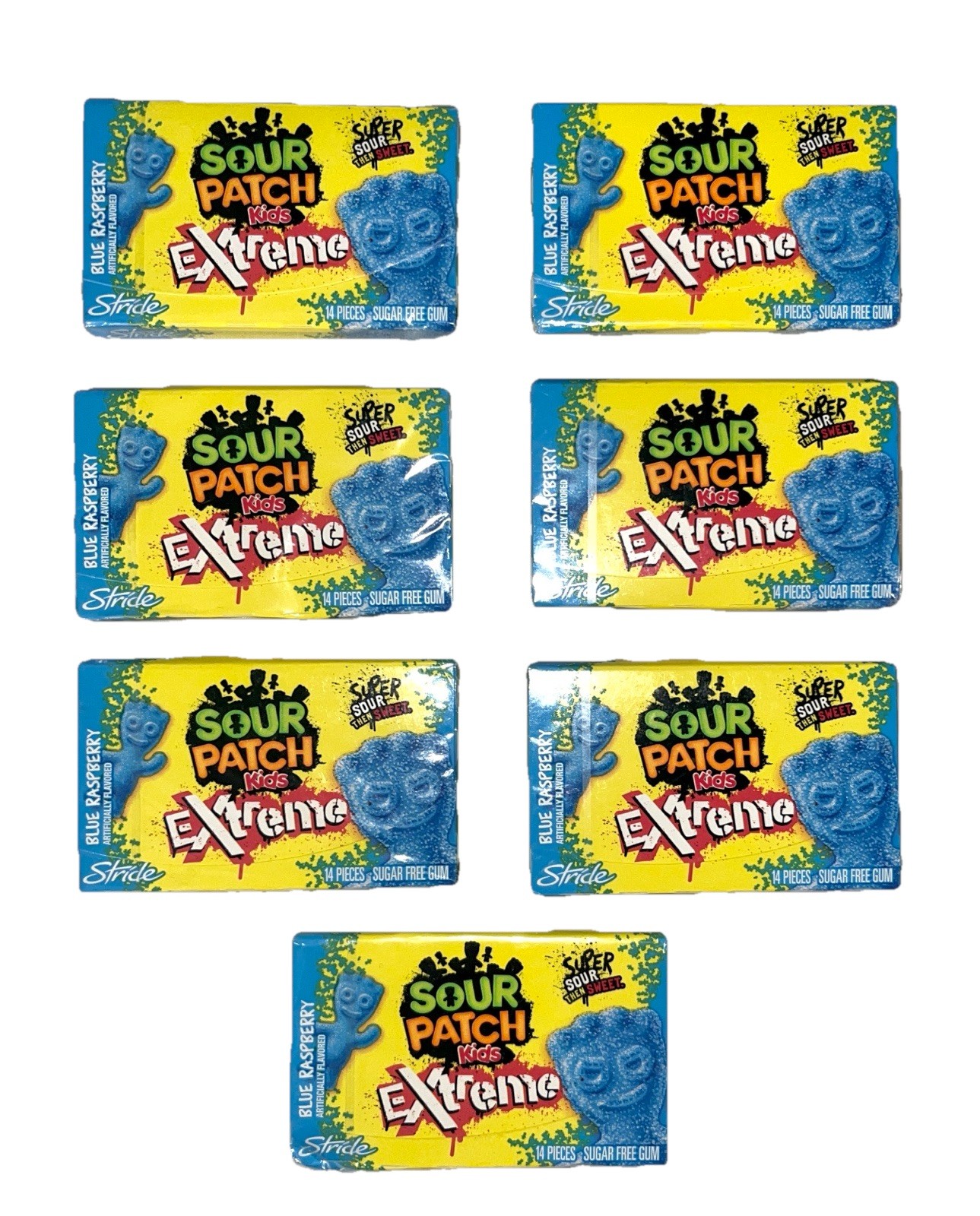 Stride Sour Patch Kids Extreme Blue Raspberry Sugar Free Gum 7 packs COLLECTIBLE Stride Sour Patch Kids Extreme Blue Raspberry Sugar Free Gum 7 packs COLLECTIBLE