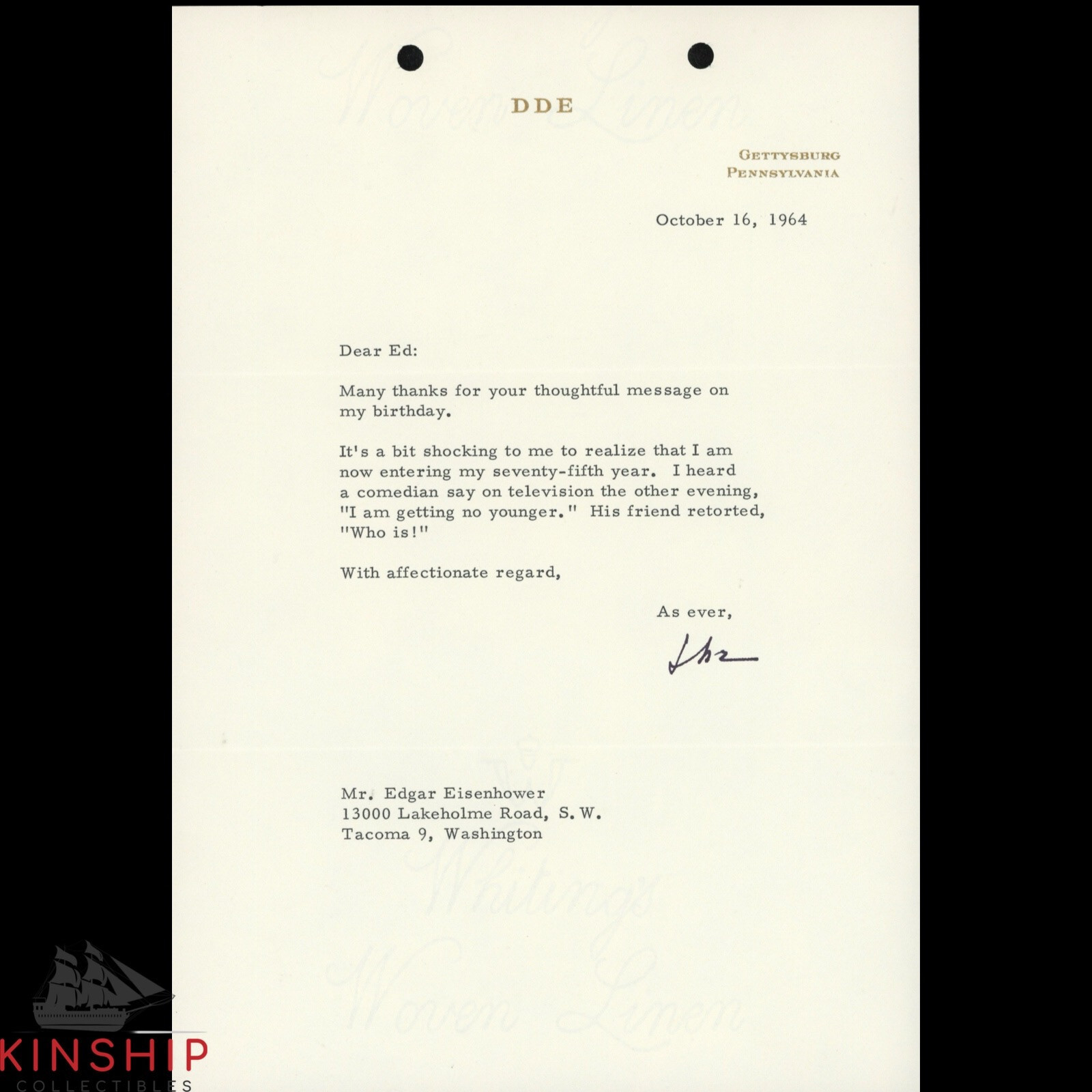 President Dwight D. Eisenhower signed Letter JSA LOA Rare Bold 