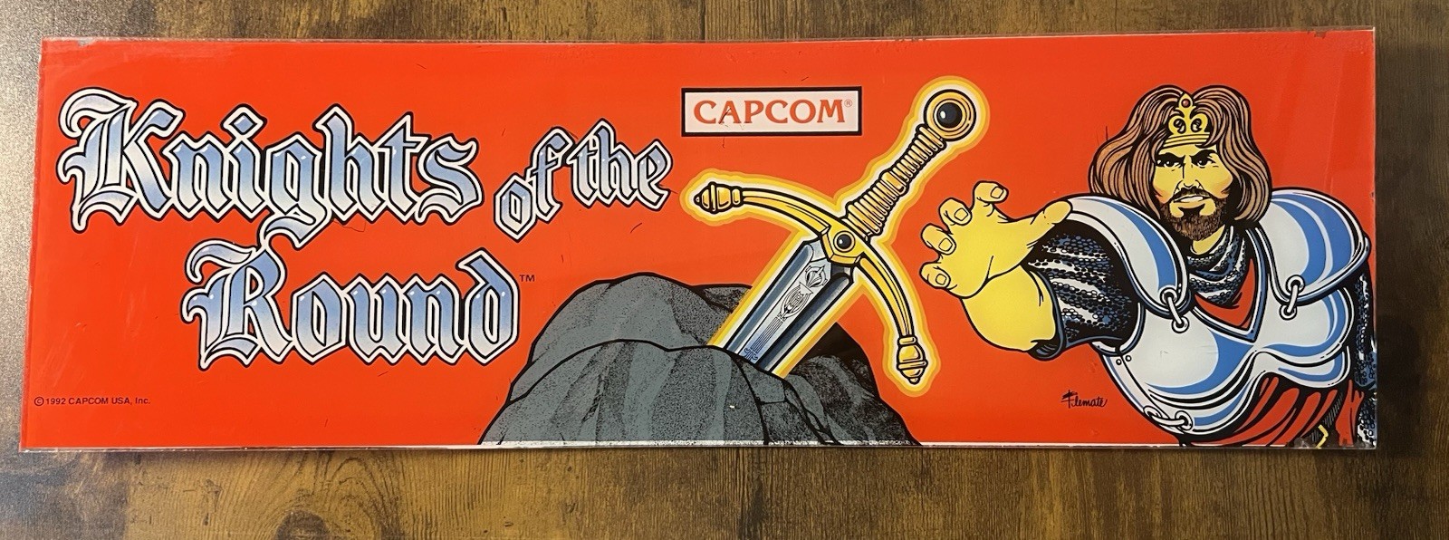Original Capcom Knights of the Round Arcade Marquee Plexiglass 25.75x8 Vintage