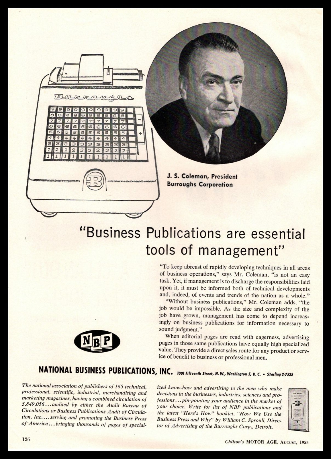 1955 National Business Publications JS Burroughs Adding Machine Vintage Print Ad 1955 National Business Publications JS Burroughs Adding Machine Vintage Print Ad