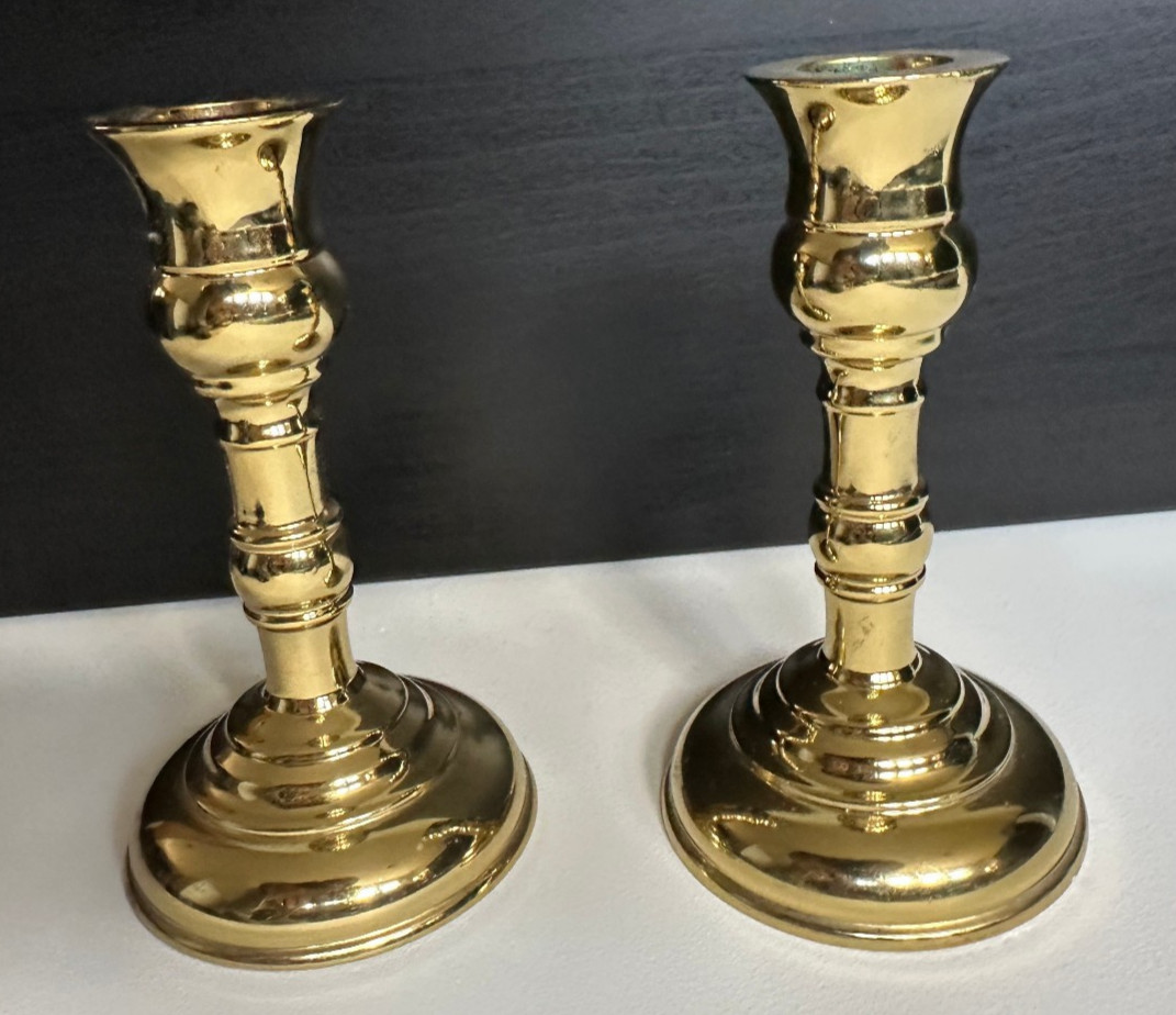 Virginia Metalcrafters Brass Candlesticks Pair 5.25\