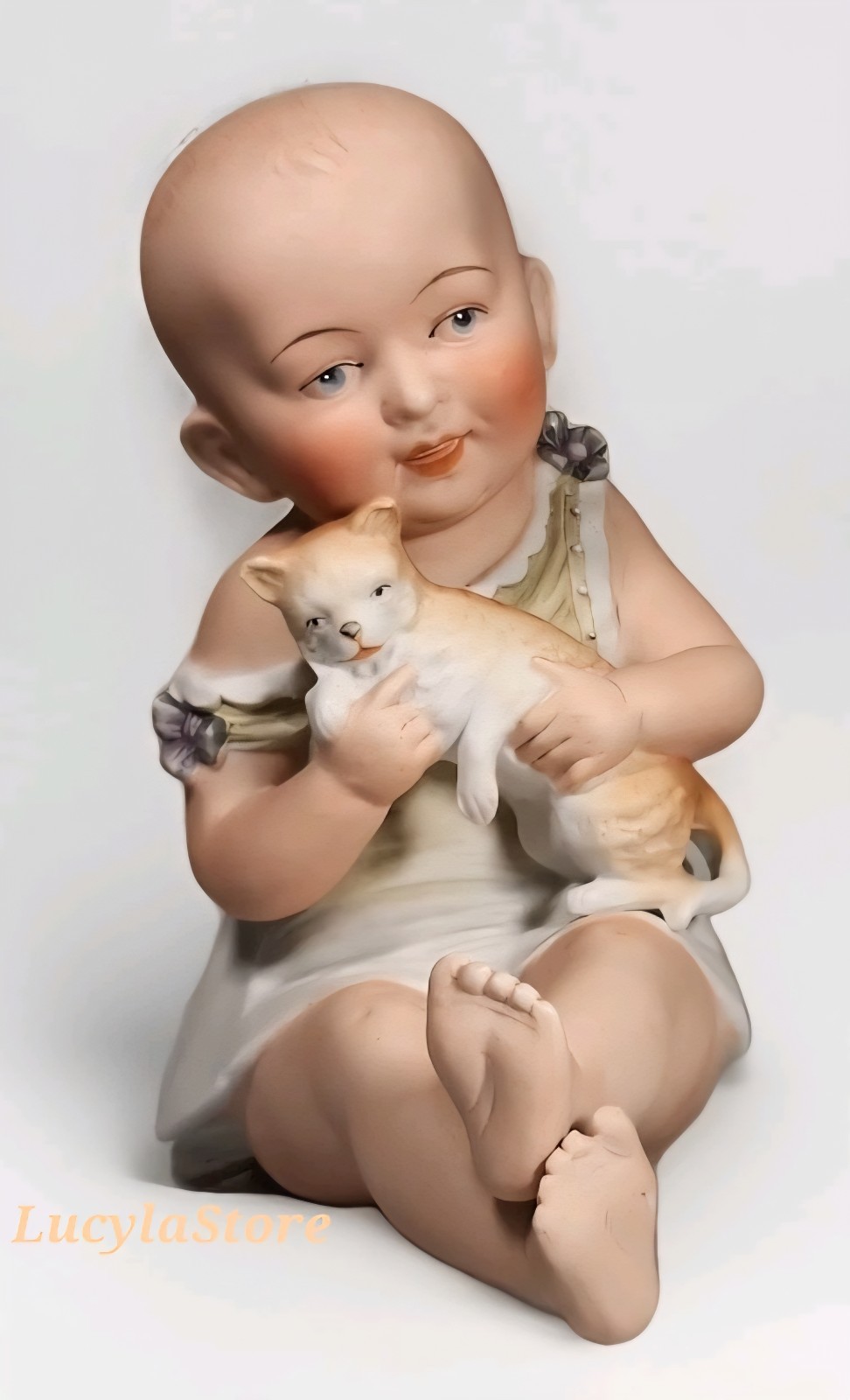 Antique German Carl Schneider 12289 Piano Baby Figurine Bisque Porcelain 8.5 in
