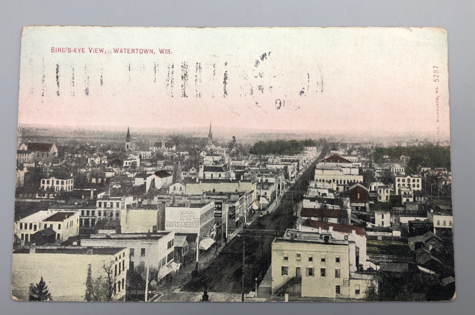 Vintage Real Photo RPPC Postcard Downtown Birds Eye View Watertown WI 1910 Vintage Real Photo RPPC Postcard Downtown Birds Eye View Watertown WI 1910