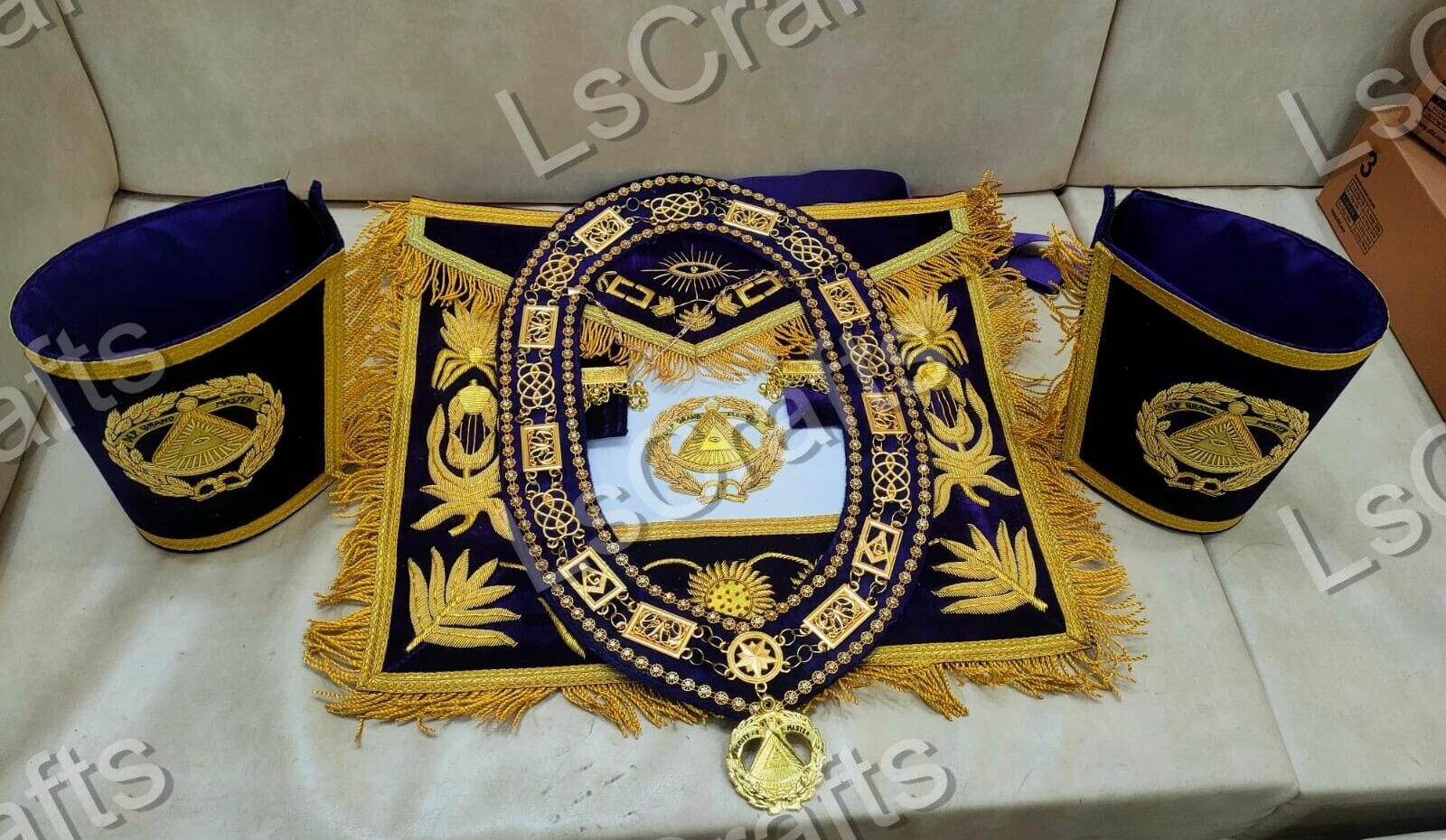 Masonic Regalia Deputy Grand Master 100% LAMBSKIN APRON With Chain Collar & Cuff