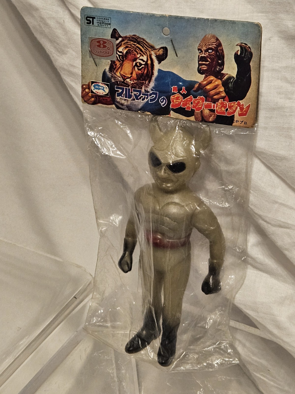 Vintage Unused Tetsujin Tiger Seven Black Mask Sofubi Bullmark Sealed 5.5 Inches