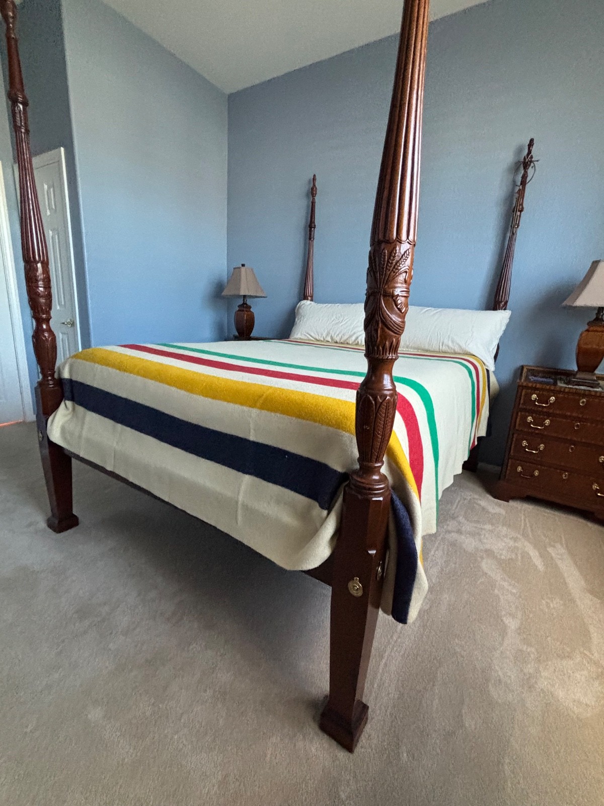 Vintage Hudson's Bay 6 Point Wool Blanket Multicolor Stripe - Made in England Vintage Hudson's Bay 6 Point Wool Blanket Multicolor Stripe - Made in England