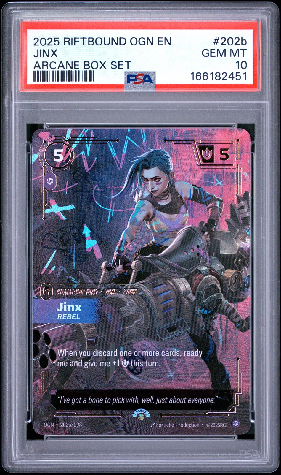 2025 RIFTBOUND: LEAGUE OF LEGENDS OGN-ORIGINS ARCANE BOX SET JINX - REBEL PSA 10