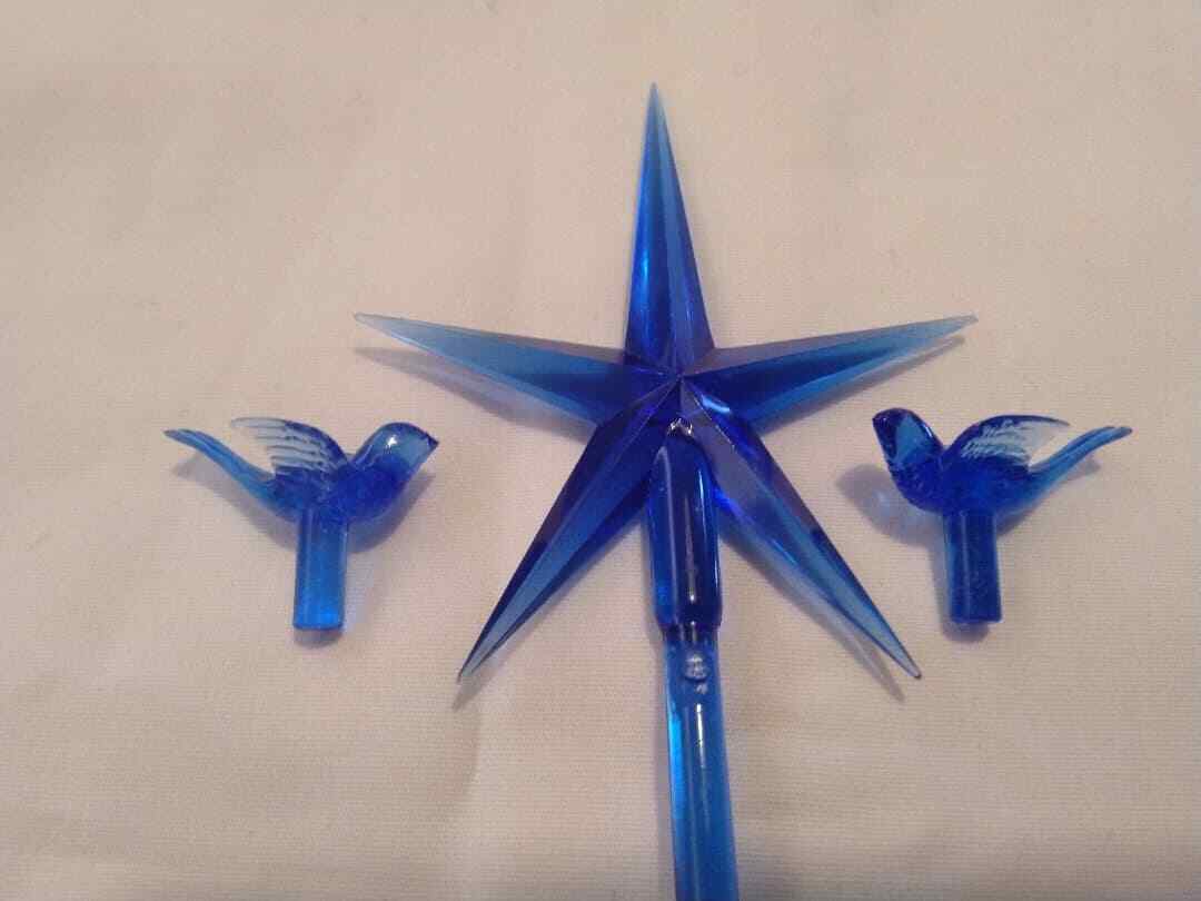 Large  Blue Star w/ 2 free Blue Dove lights, bulbs for Ceramic Christmas Tree