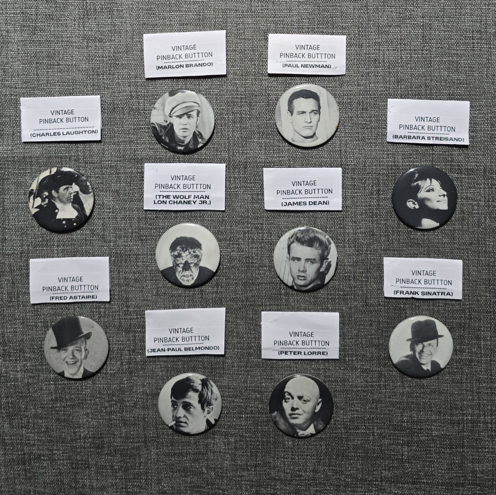 Lot of 10 Vintage Celebrity Movie Star Actor Photo Pinback Buttons Pins