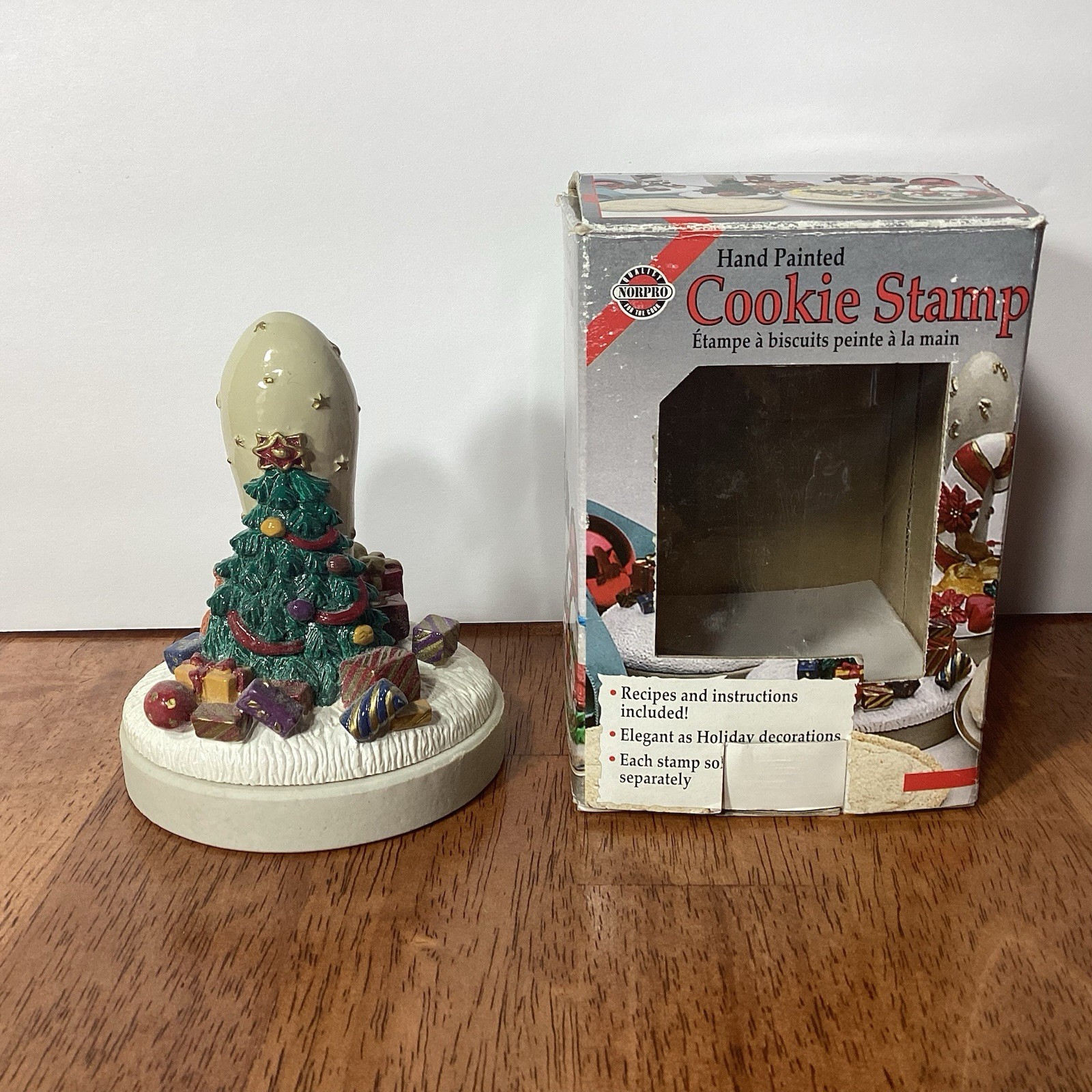 VTG Norpro Christmas Tree Presents Stars Hand Painted Cookie Stamp 90s