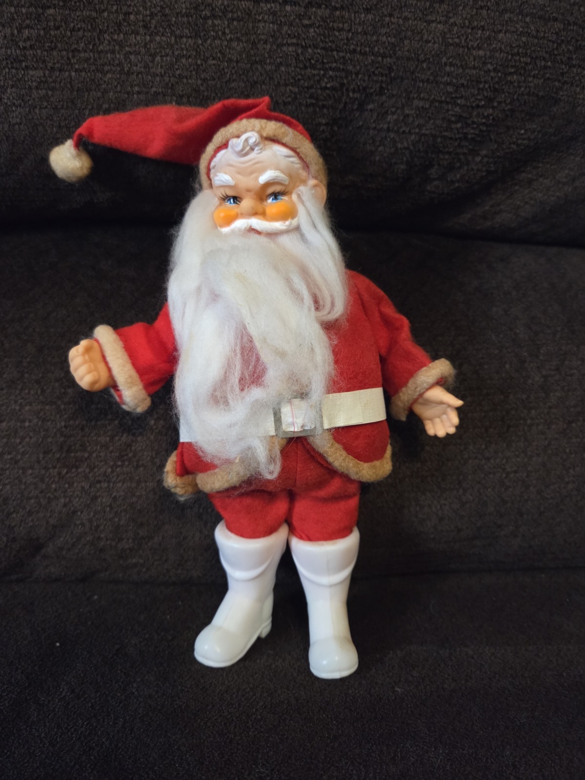 Vintage Felt / Plastic Santa Claus Doll  White Boots White Belt 9.5