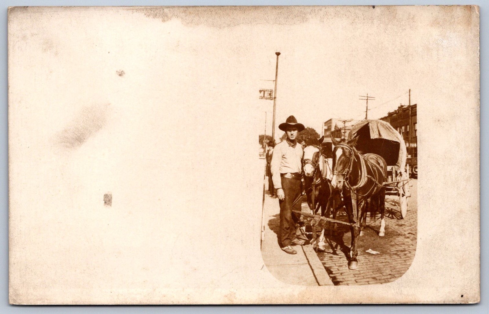 K41/ Interesting RPPC Postcard Americana c1910 Cowboy Horse Wagon 19
