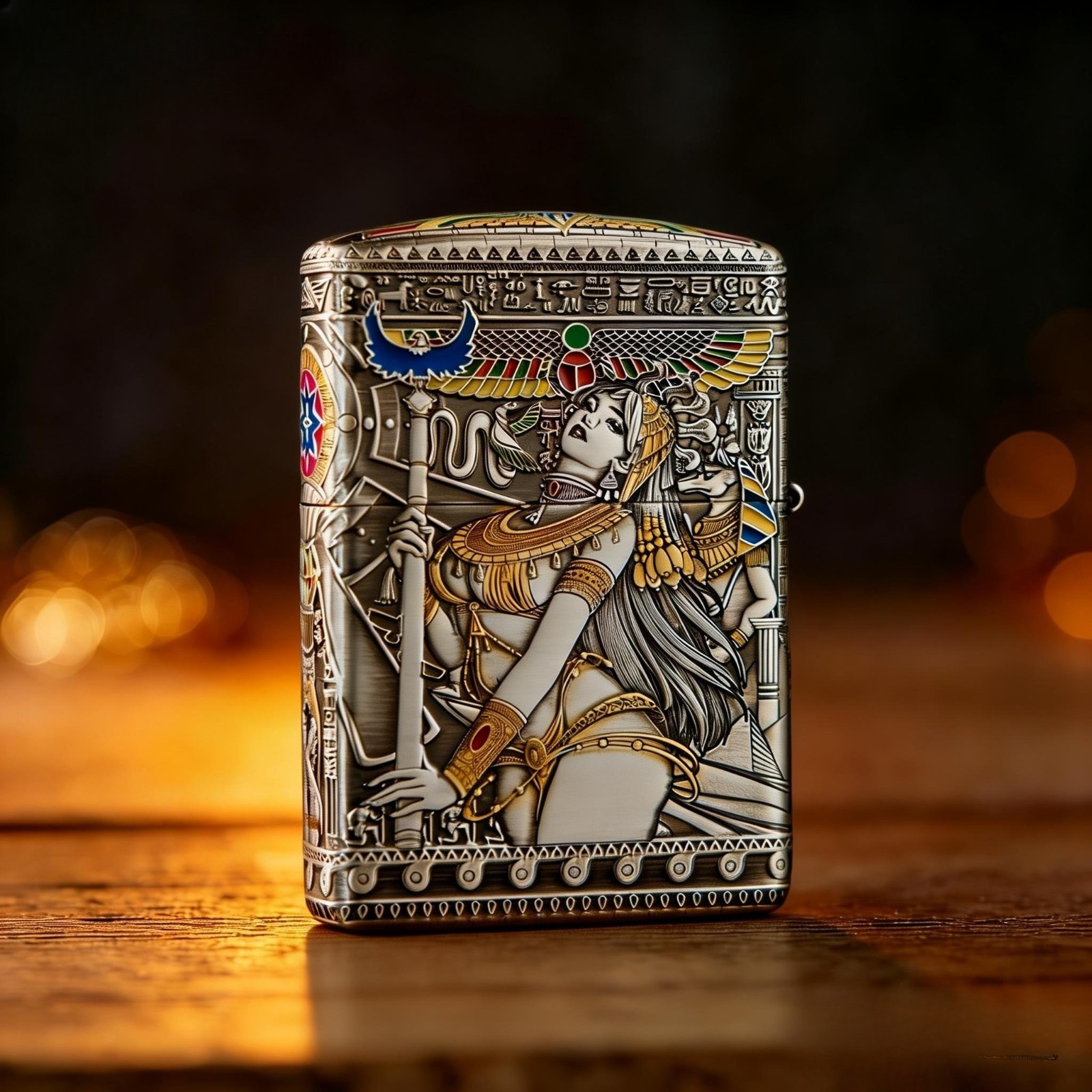 Egyptian Zippo Armor Lighter Tutankhamun & Cleopatra 3D Relief Collectible Gift