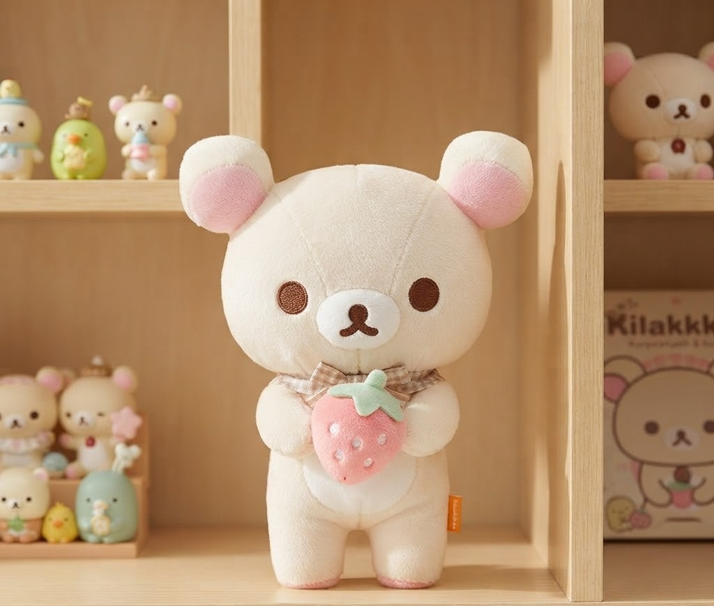 Korilakkuma Plush San-X Original Standing Pose Holding Strawberry
