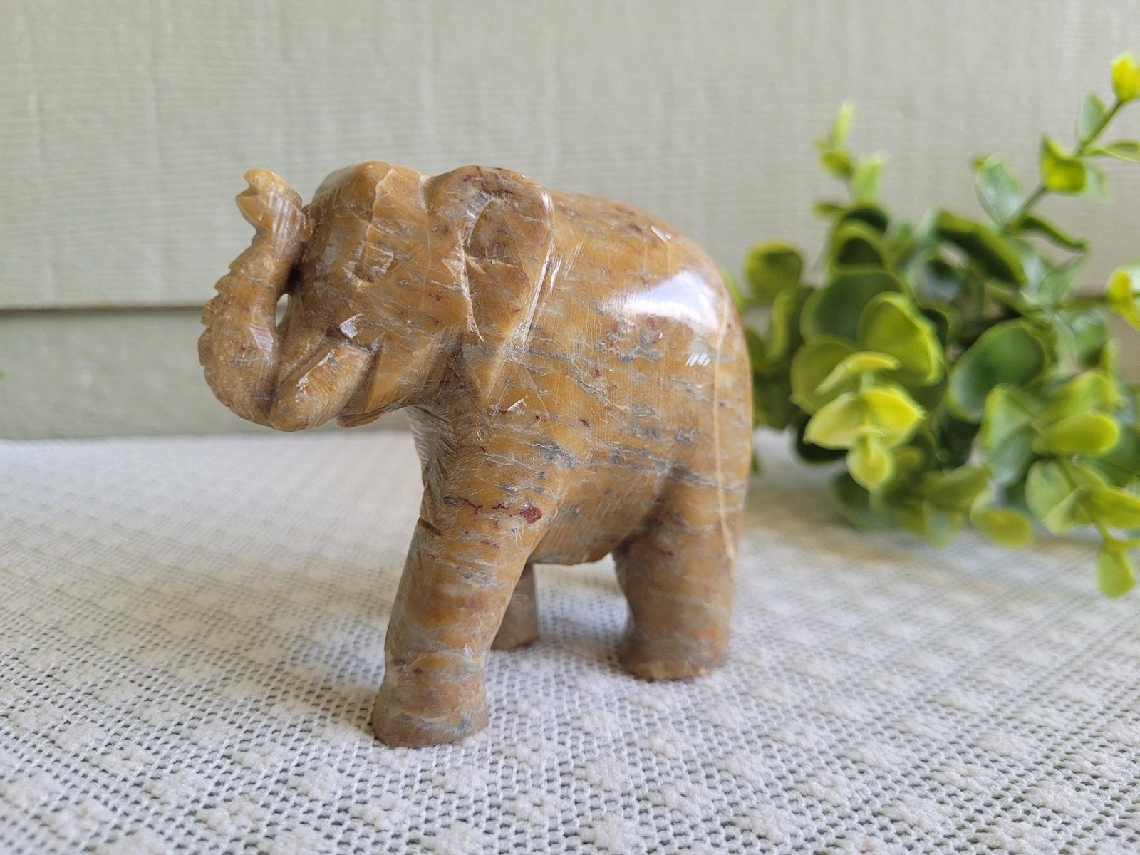 Vintage Hand Carved Brown and White Soapstone Elephant-3 Vintage Hand Carved Brown and White Soapstone Elephant-3