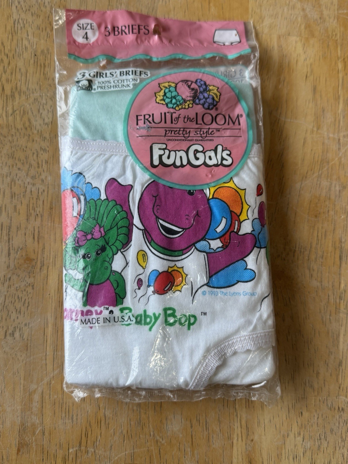 Vintage 1993 Fruit Of The Loom Funpals/Fungals Barney Briefs Size 4 Pair Of 3