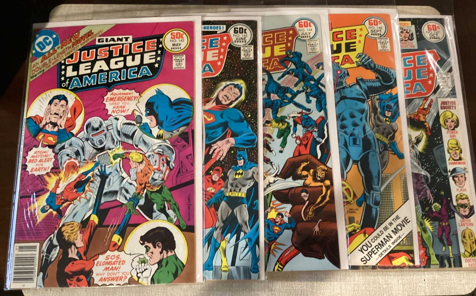 Justice League of America #142 143 144 146 147 (DC Comics May 1977) - Boarded Justice League of America #142 143 144 146 147 (DC Comics May 1977) - Boarded