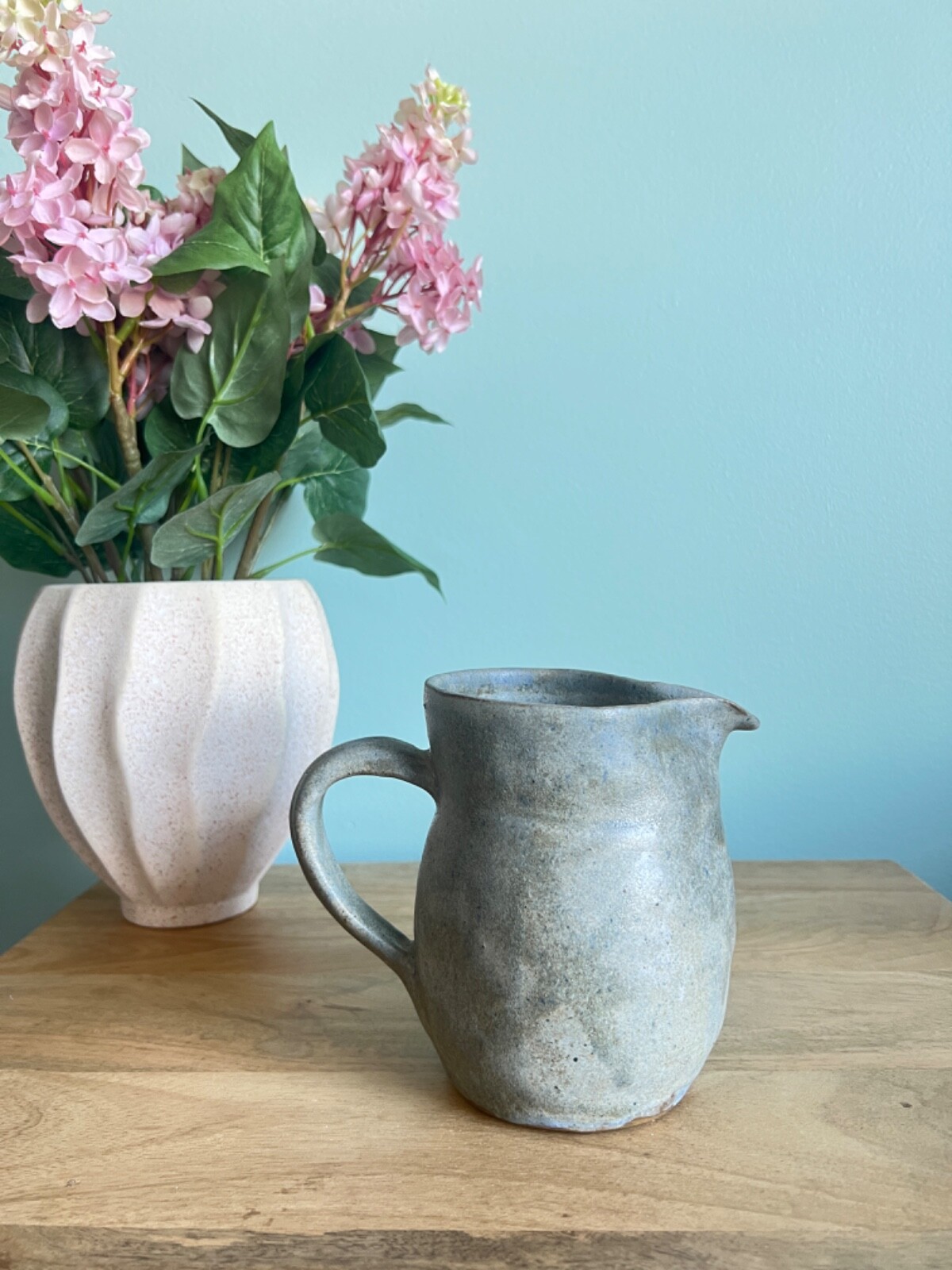 Vintage Stoneware Jug Pitcher 4.5 '' Brown Gray Speckled Signed Pottery