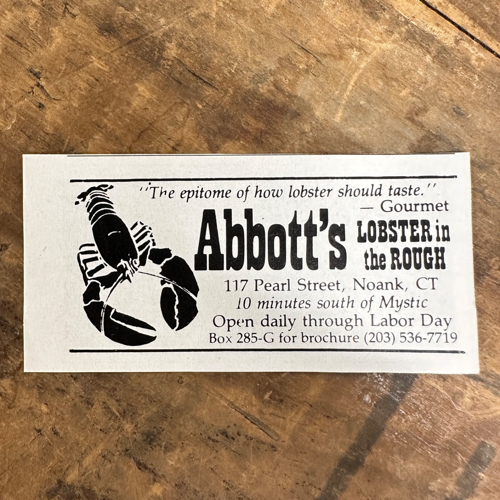 1996 Abbott\'s Lobster In the ROUGH Vintage Restaurant Print Ad Noank Connecticut