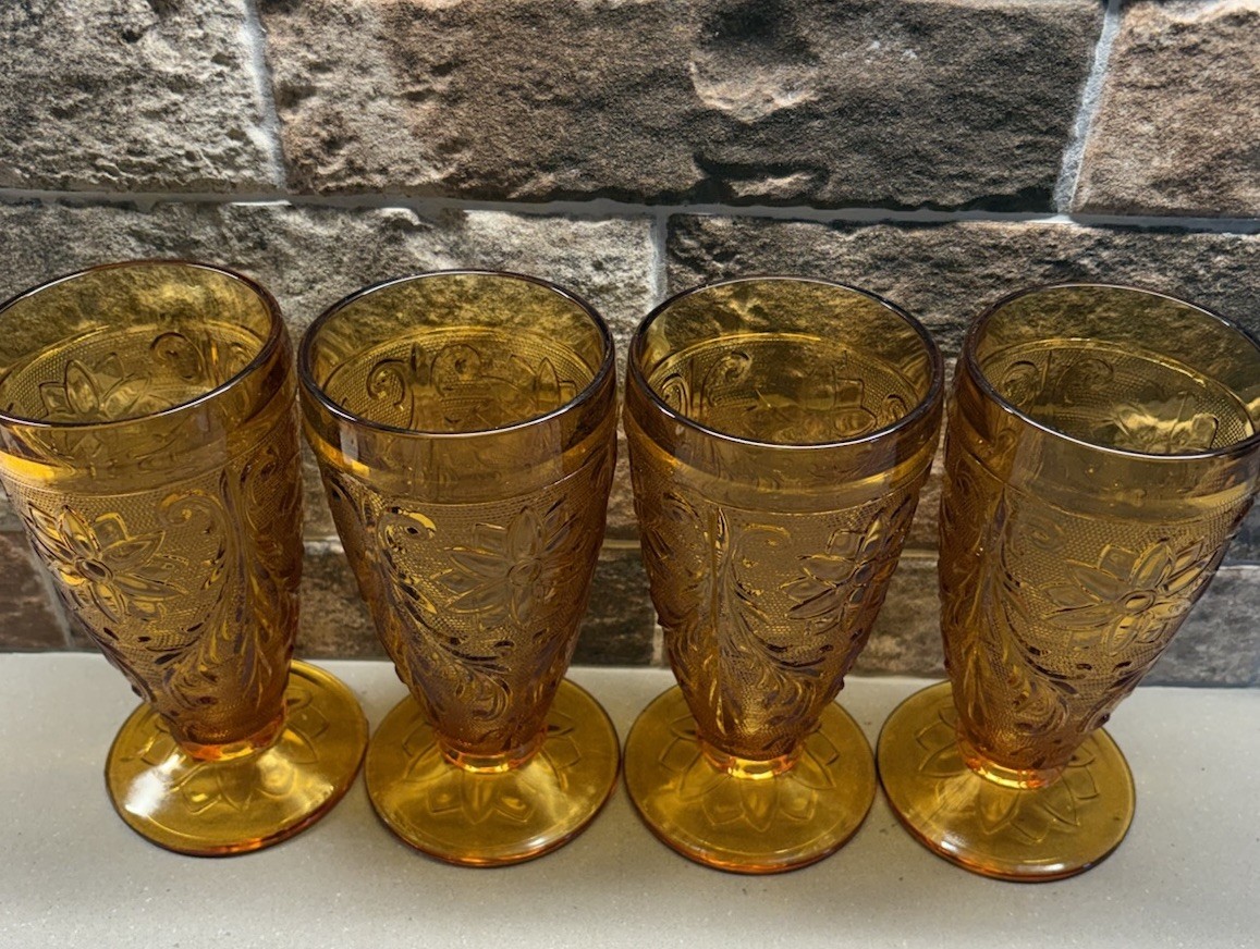 Nice Set Of 4 Vintage Indiana Amber Drinking Glasses Very Thick Heavy Bar Nice Set Of 4 Vintage Indiana Amber Drinking Glasses Very Thick Heavy Bar