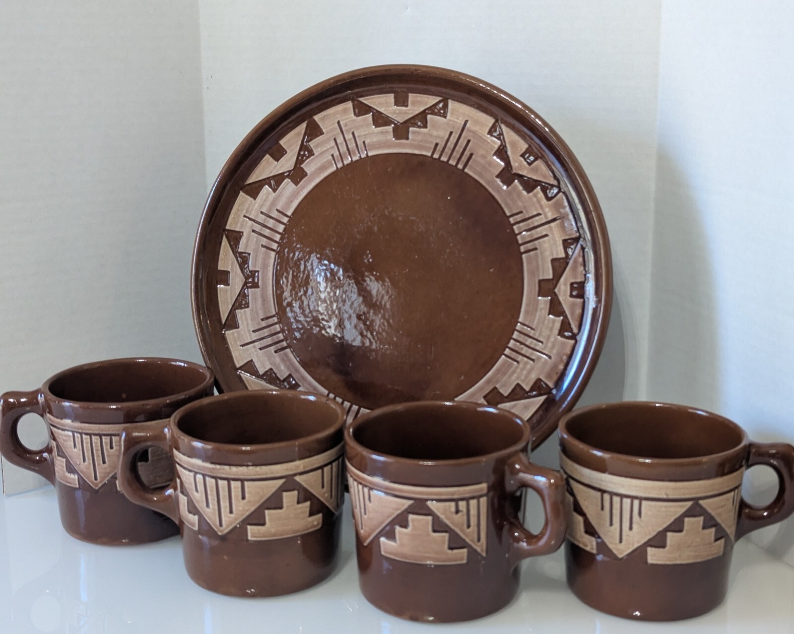 Vintage Sioux Pottery Cups And Plate South Dakota Signed Vintage Sioux Pottery Cups And Plate South Dakota Signed