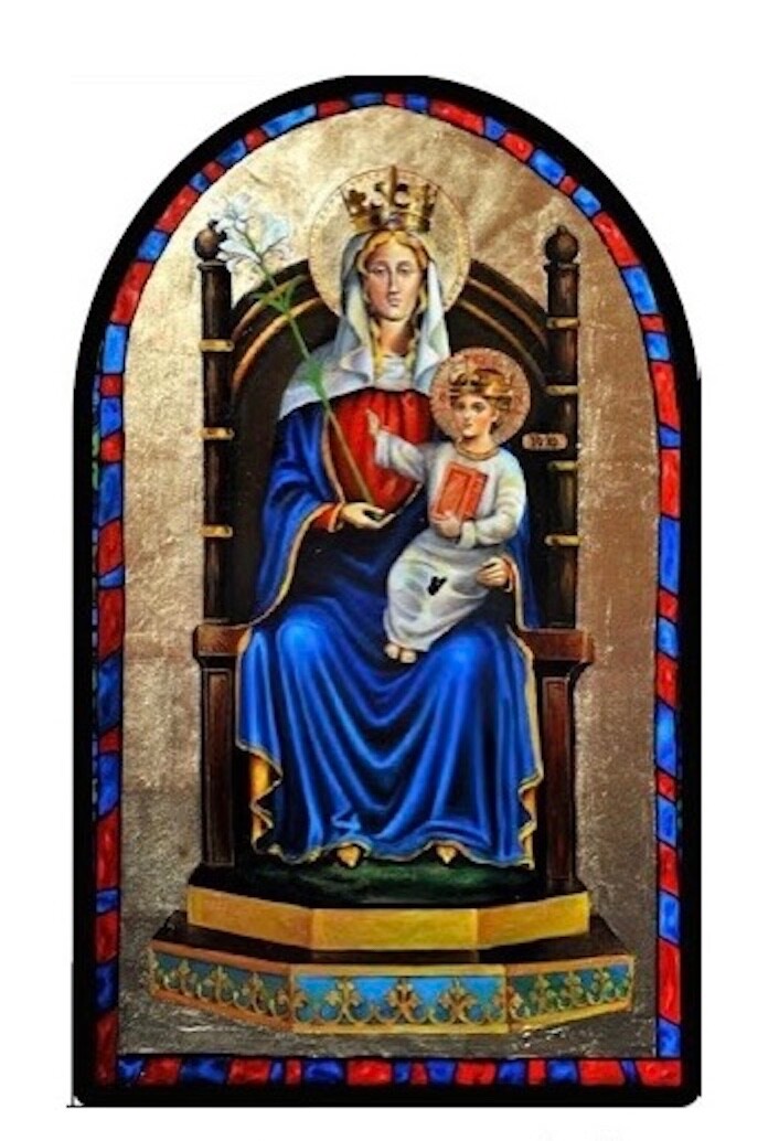 Our Lady of Walsingham Patch, 100% Embroidery Silk & Metallic Thread Our Lady of Walsingham Patch, 100% Embroidery Silk & Metallic Thread