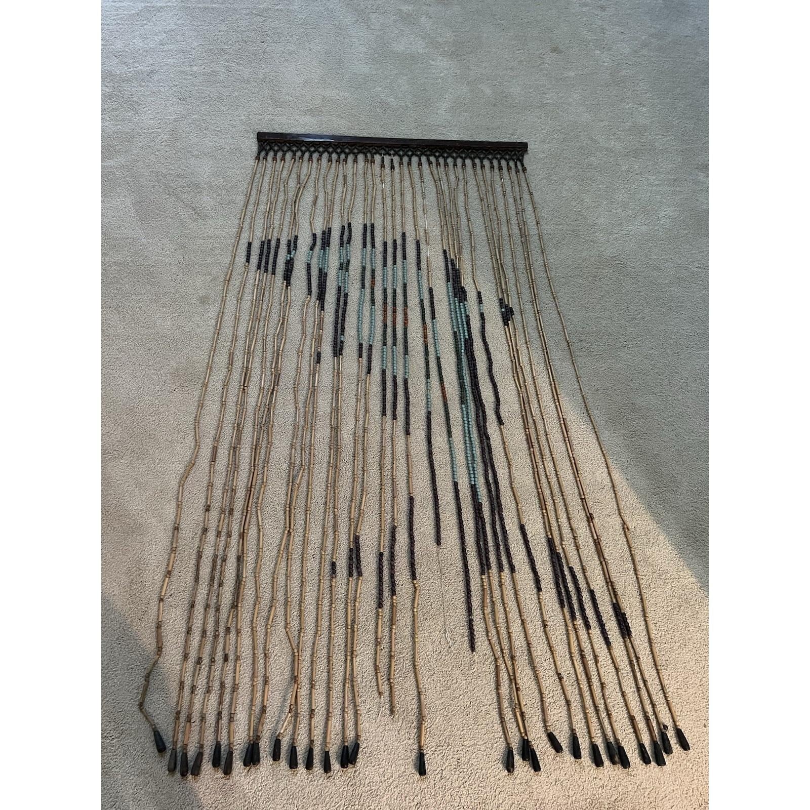 Vintage 1970s Bamboo Beaded Curtain Macrame Boho 36x72\