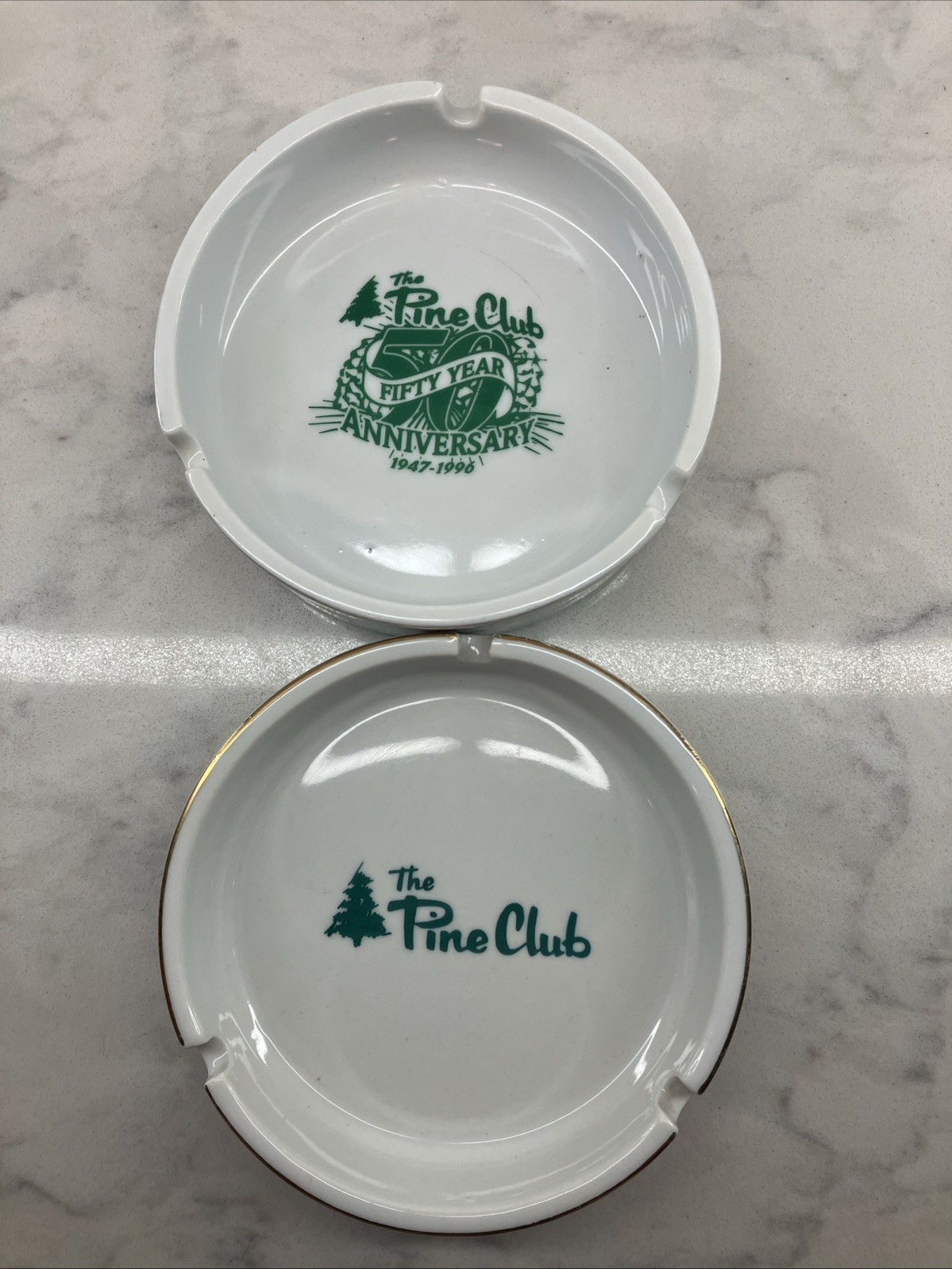 Vtg The Pine Club Marketing Ceramic White Ashtray Dayton Ohio Set Of 2