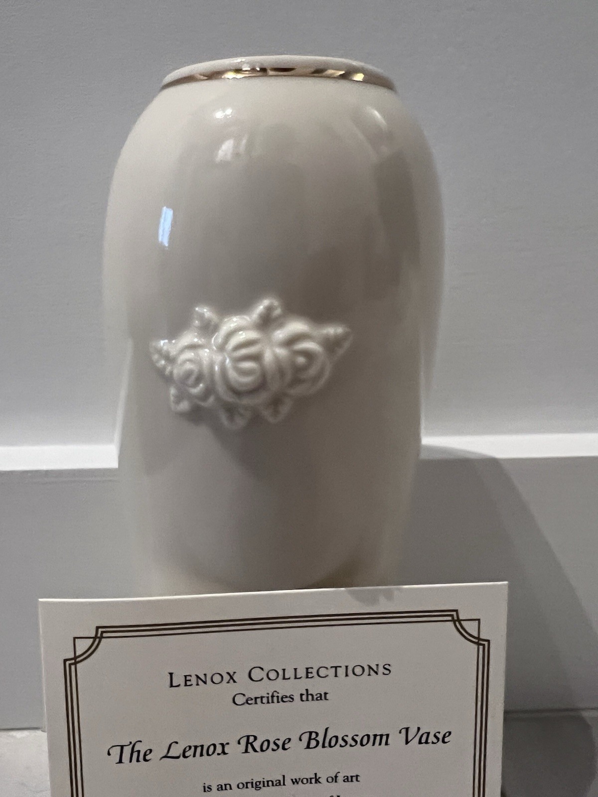 Lenox Rose Blossom Vase Fine China 24K Gold Trim Floral Ivory Vase w/ COA