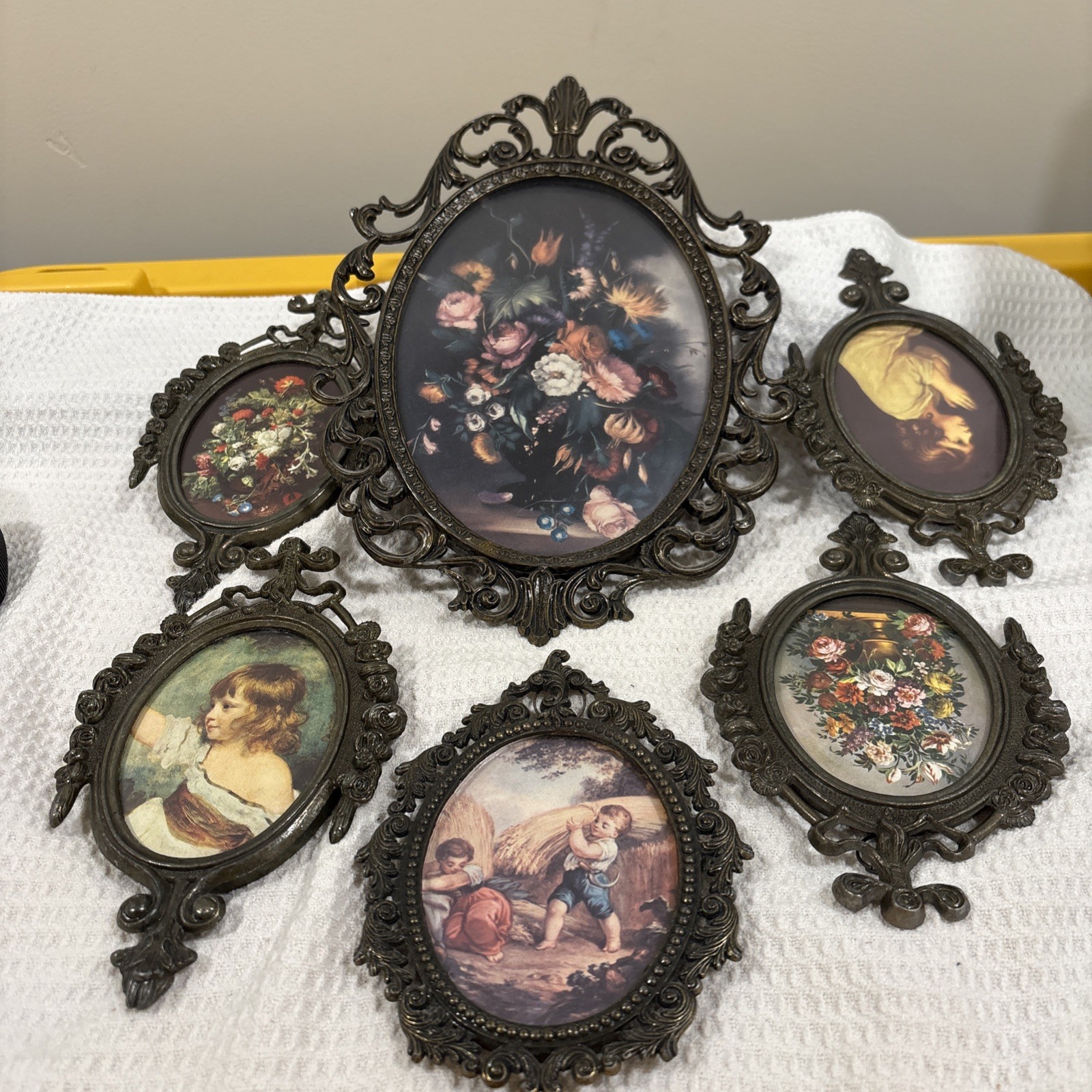 Vintage Italy Ornate Metal Picture Frames—Set If 6–Floral—People—Mirror—Grouping