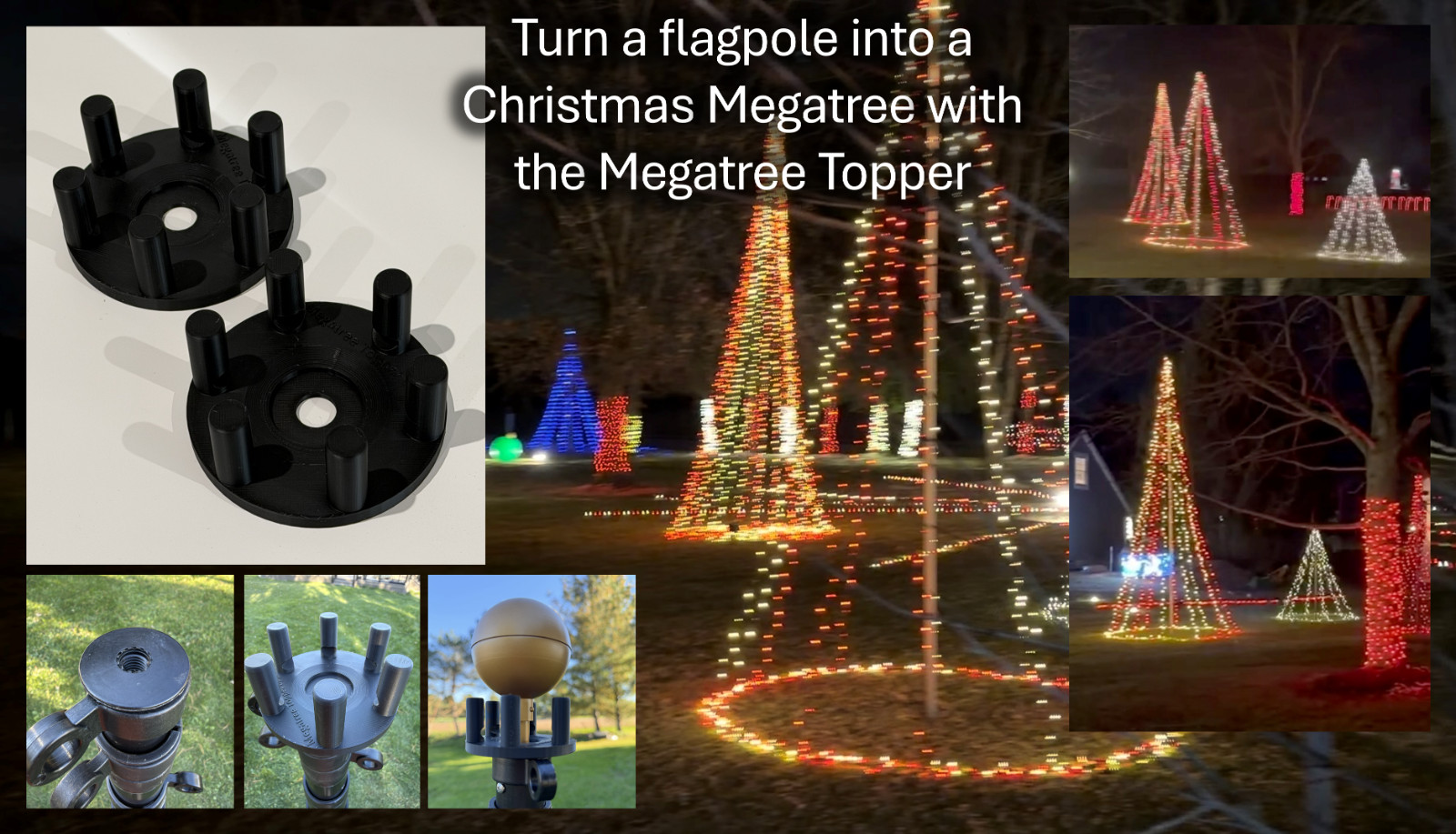 2 Pack of Christmas Tree Megatree Flagpole topper for hanging lights