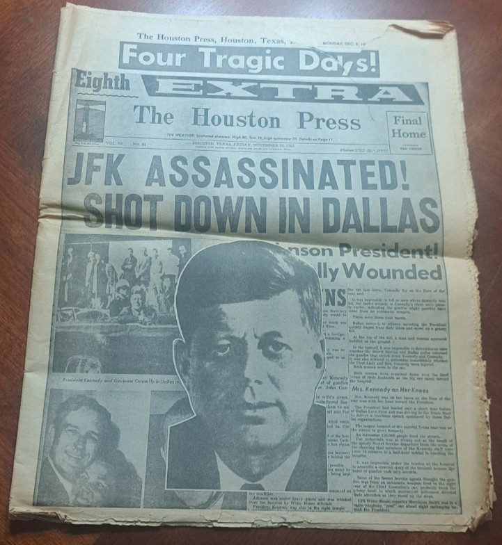 Houston Press from November 22, 1963 Eighth edition JFK assassination newspaper