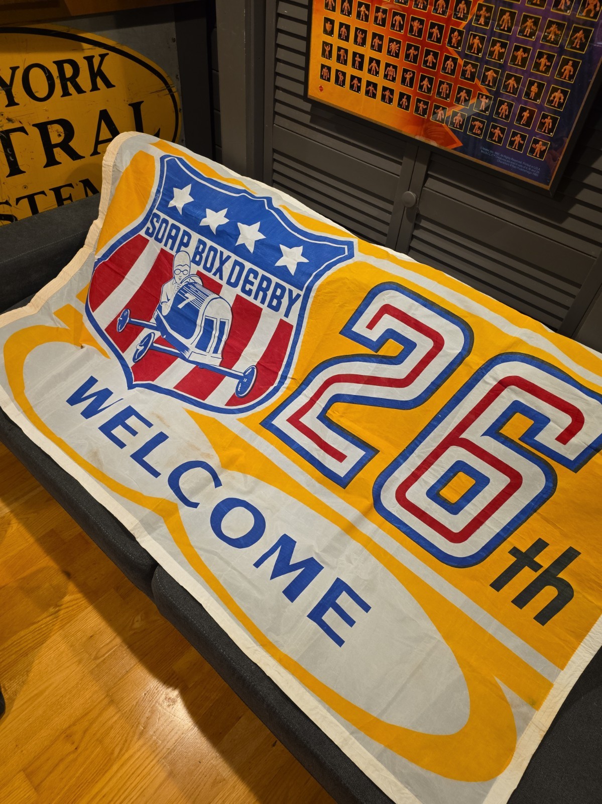 Vintage 1963 All American Soap Box Derby Welcome Flag Banner - 26th Annual Vtg
