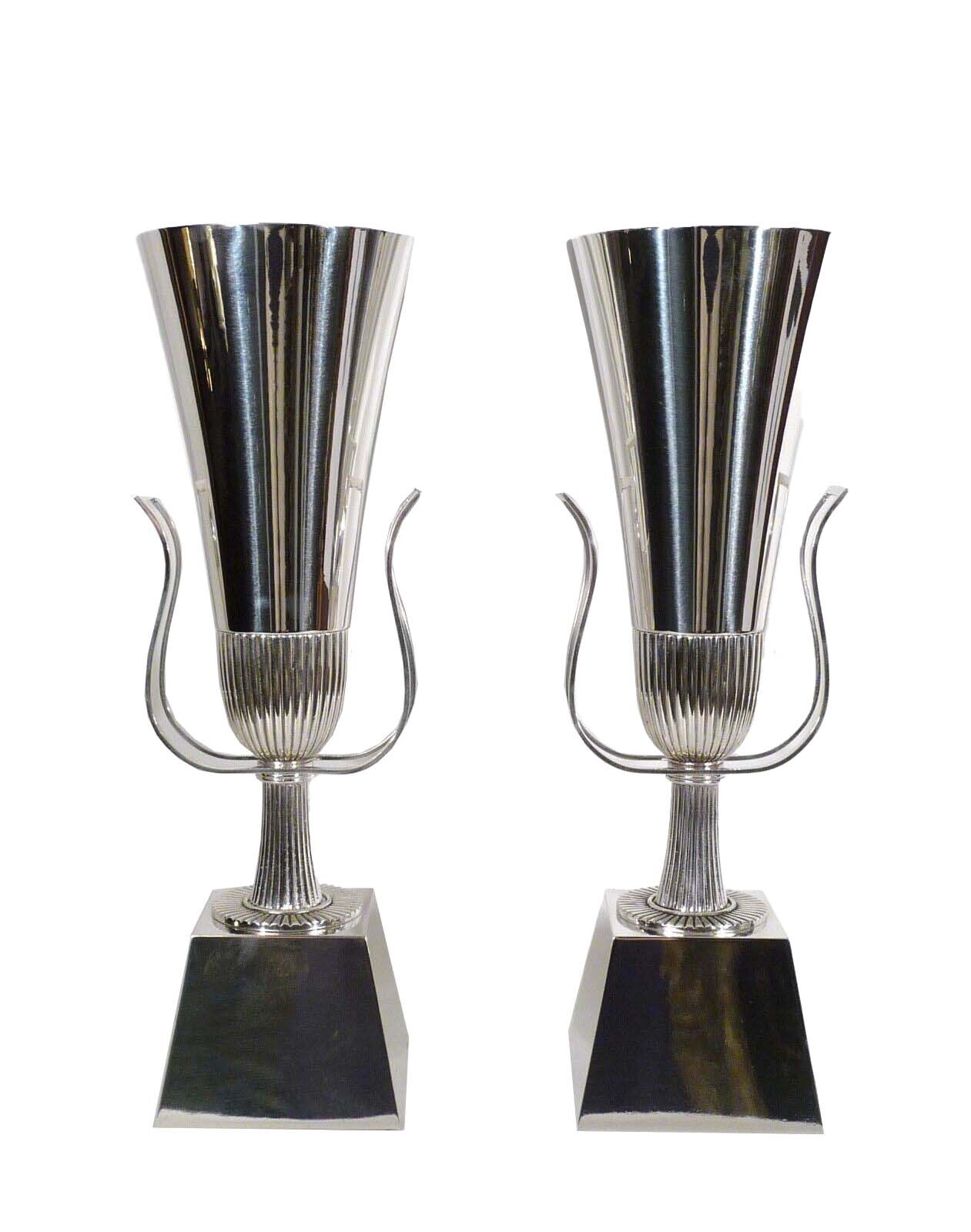 Mid Century Pair of Tommi Parzinger  Lightolier Silver Plated Torchiere Lamps